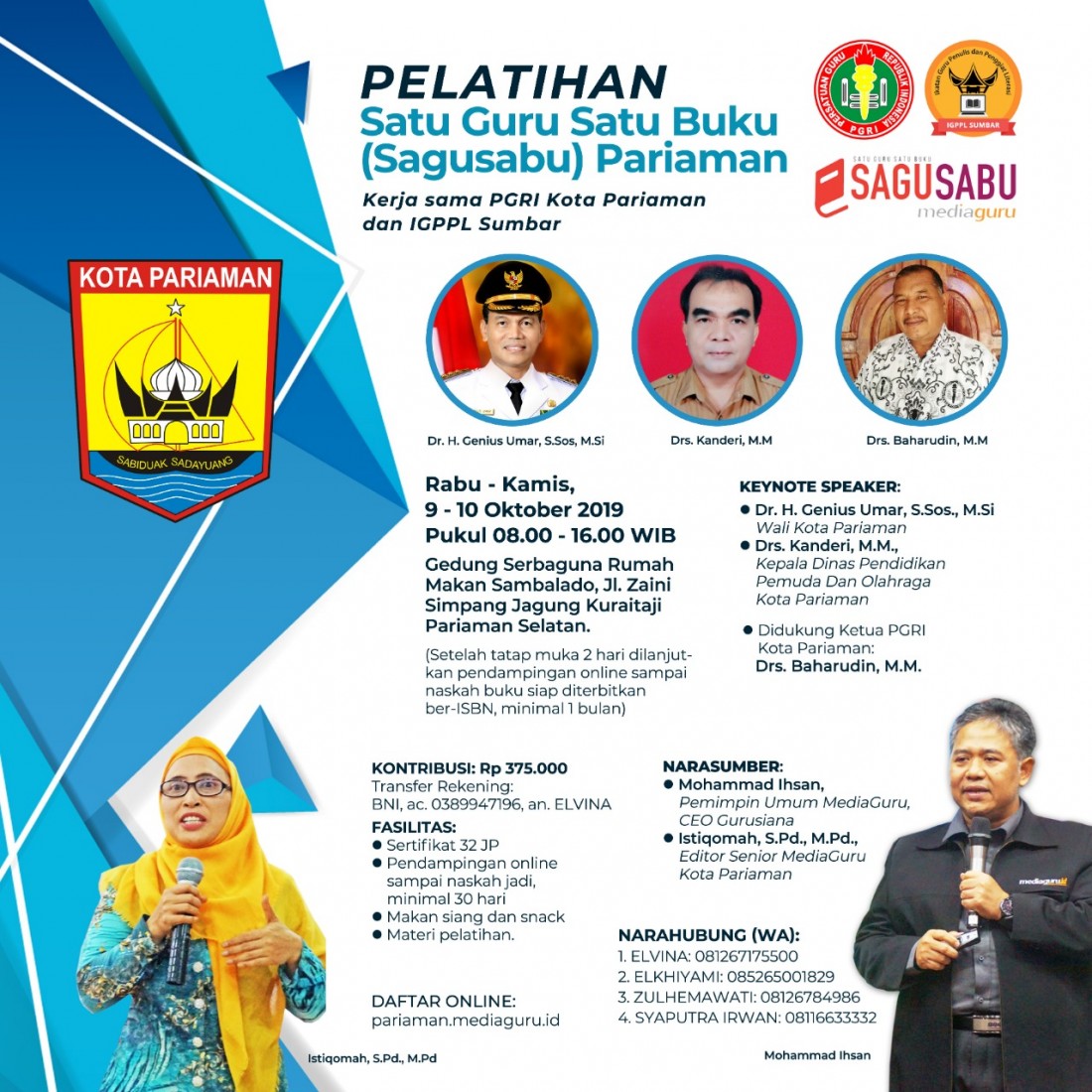 Pelatihan Menulis Sagusabu Pariaman Sumbar (9-10 Oktober 2019)