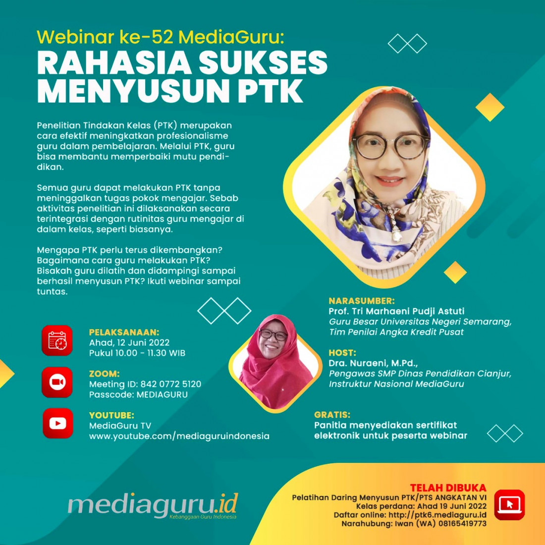 WEBINAR KE-52 MEDIAGURU: RAHASIA SUKSES MENYUSUN PTK (12 JUNI 2022)